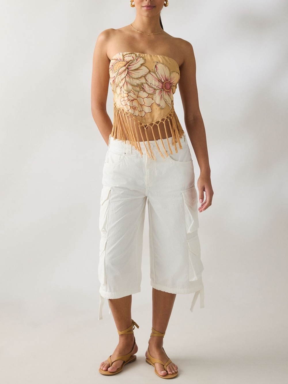 NWT Urban Outfitters In The Rain Beaded Embellished Fringe Tube Top L - Picture 5 of 7